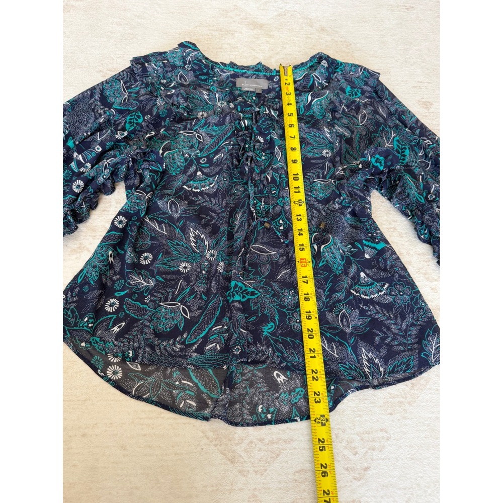 Anthropologie Navy Teal Floral Paisley Lace Up Ruffle Peasant Blouse Small - Picture 7 of 9